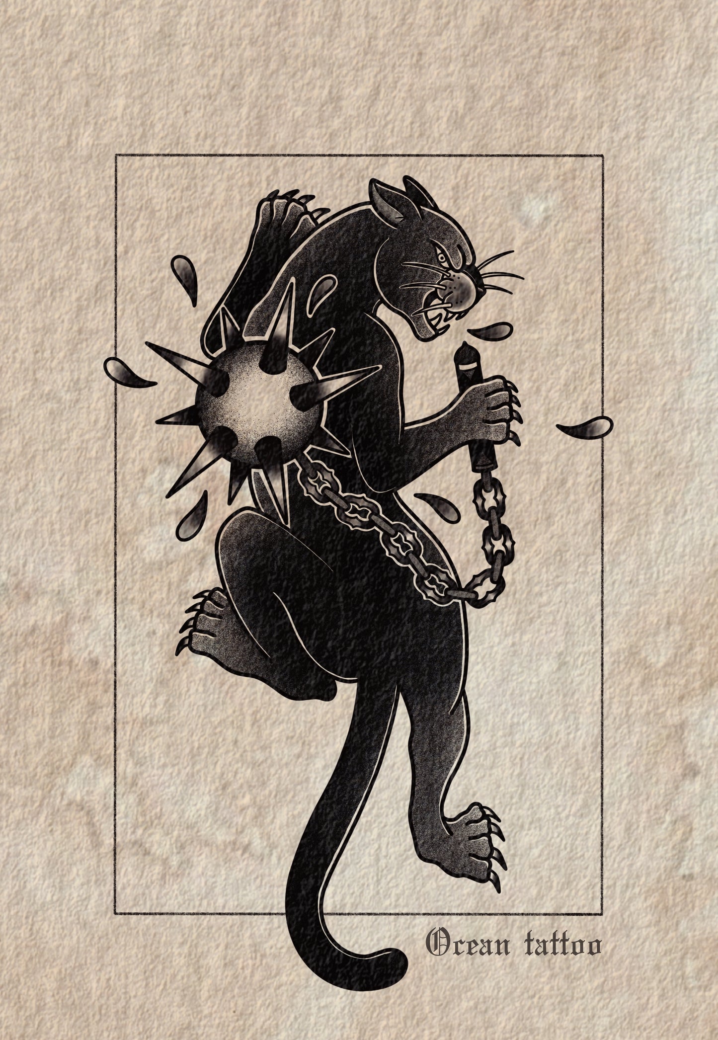 Crawling Panther - Traditional Tattoo Art Print